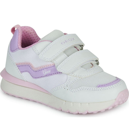 Geox girls white, lilac fastics sneakers | Vilbury London