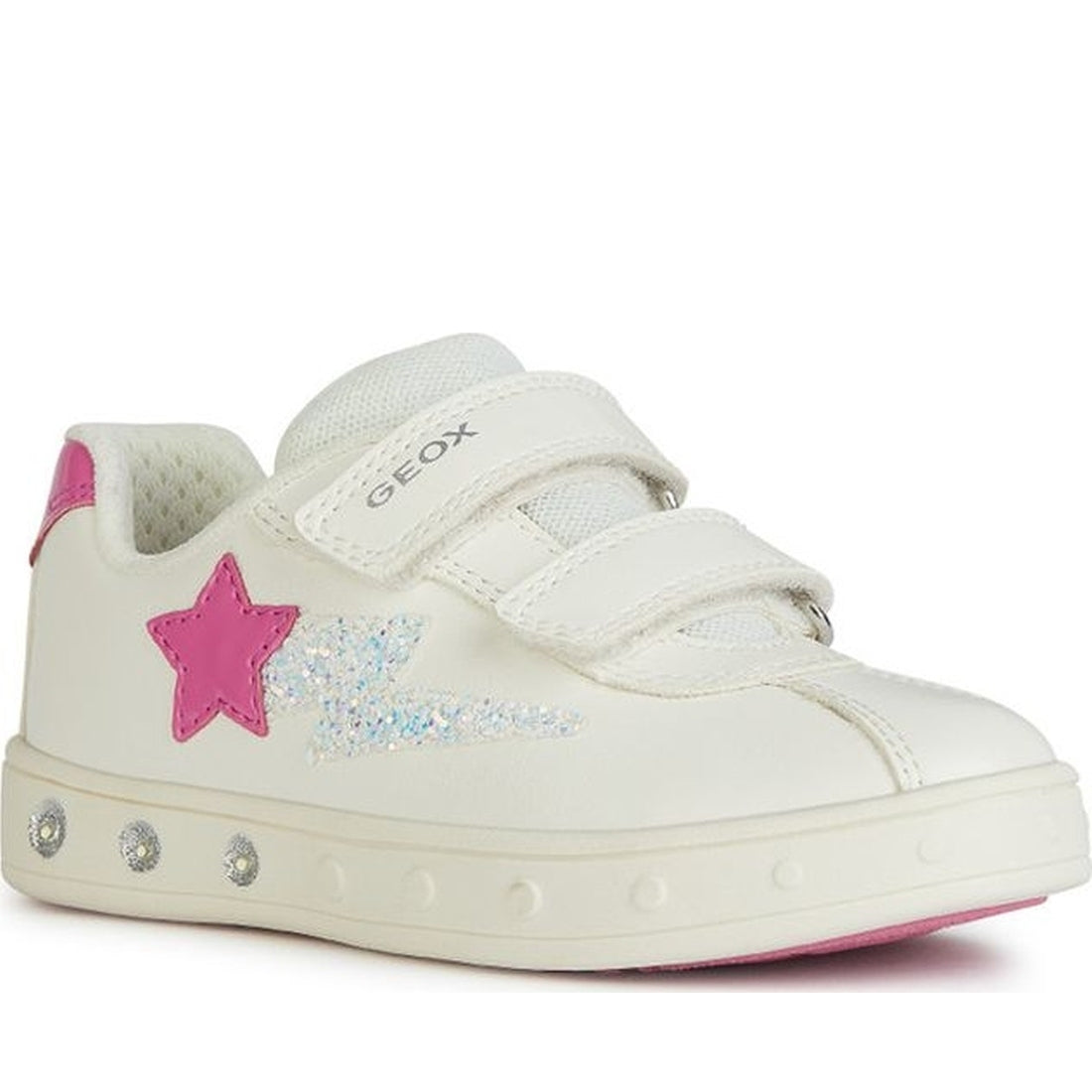 Geox girls white, fuchsia skylin sneakers | Vilbury London