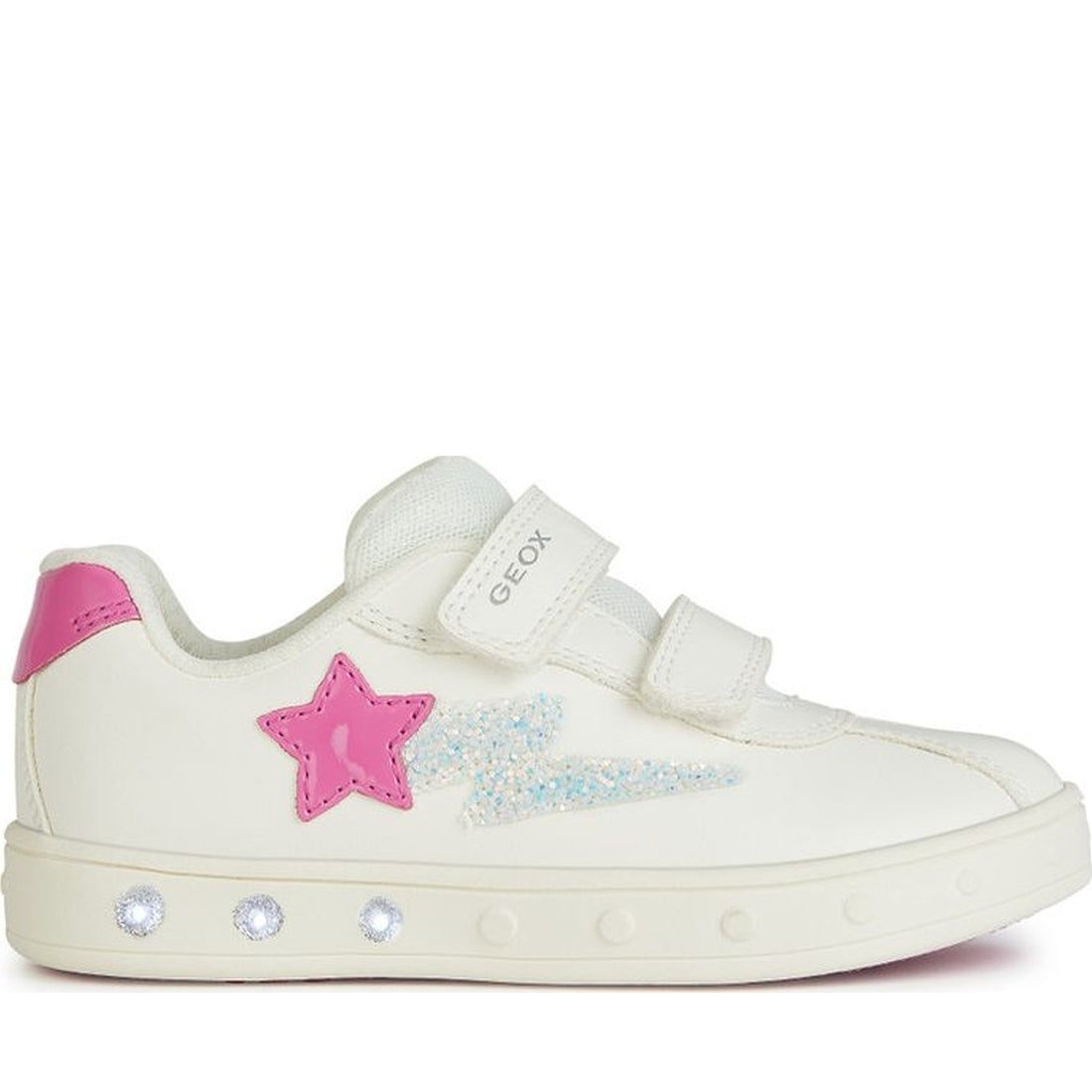 Geox girls white, fuchsia skylin sneakers | Vilbury London