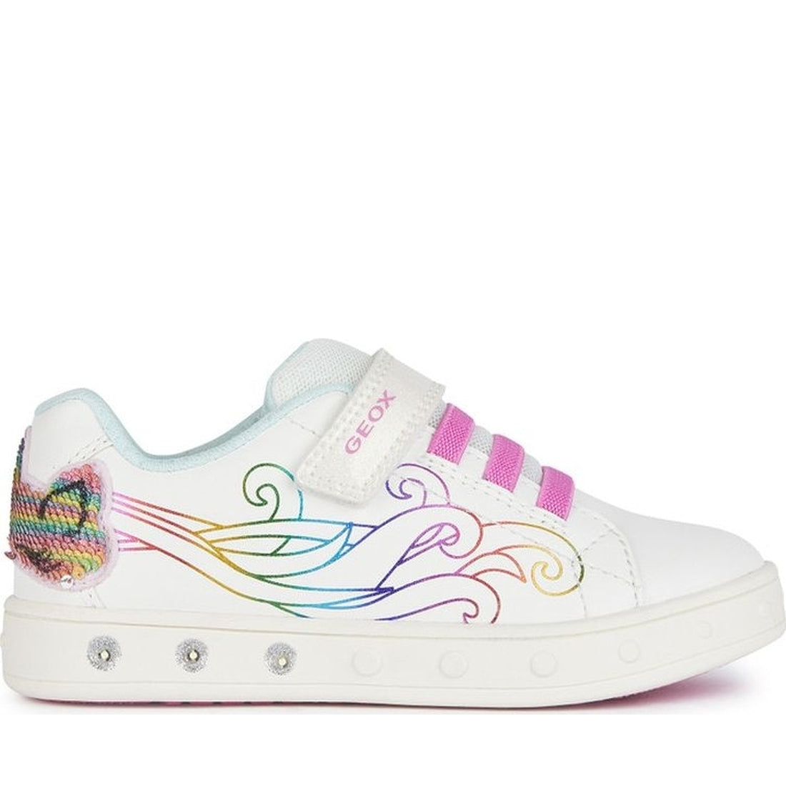 Geox girls white, multicolor skylin sneakers | Vilbury London