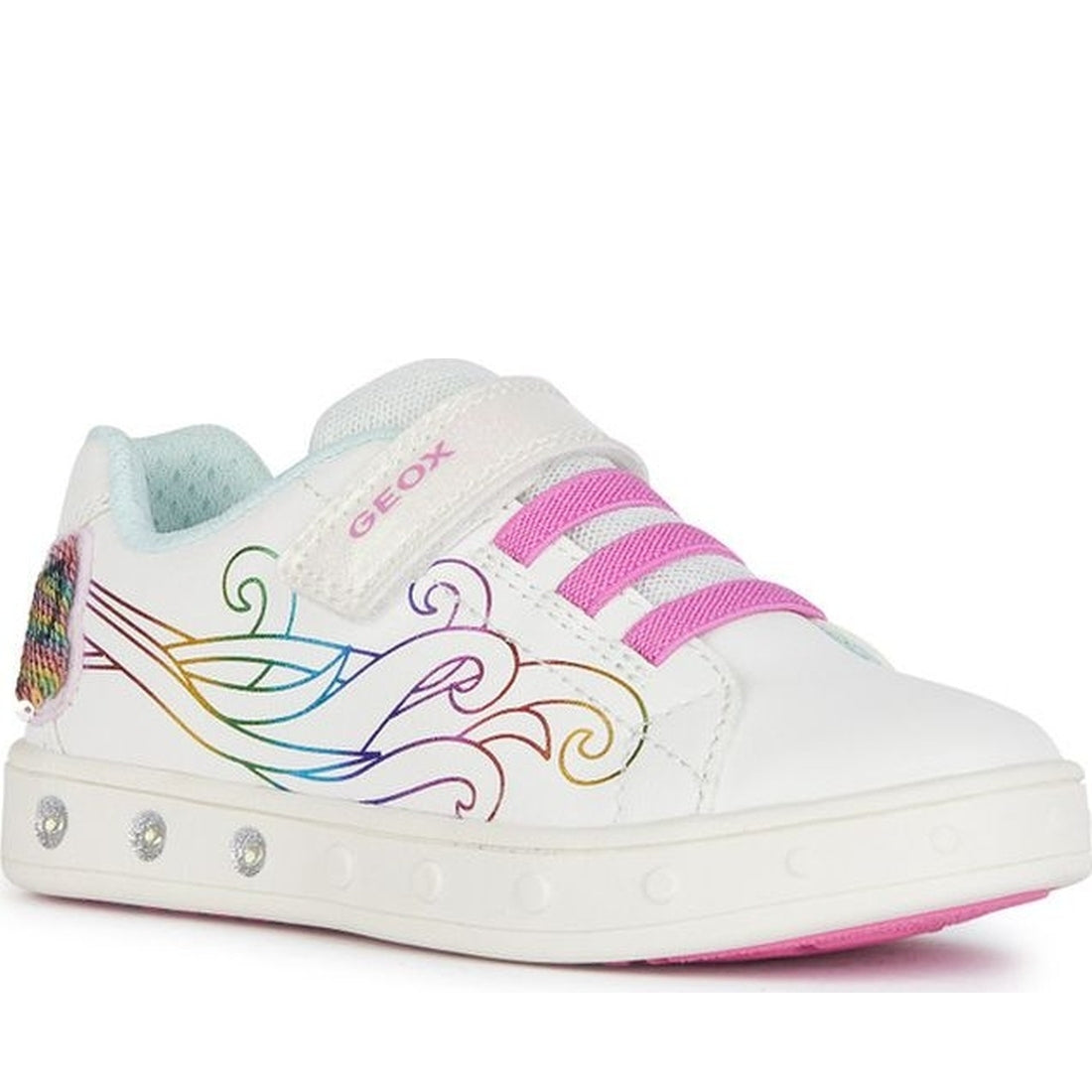 Geox girls white, multicolor skylin sneakers | Vilbury London