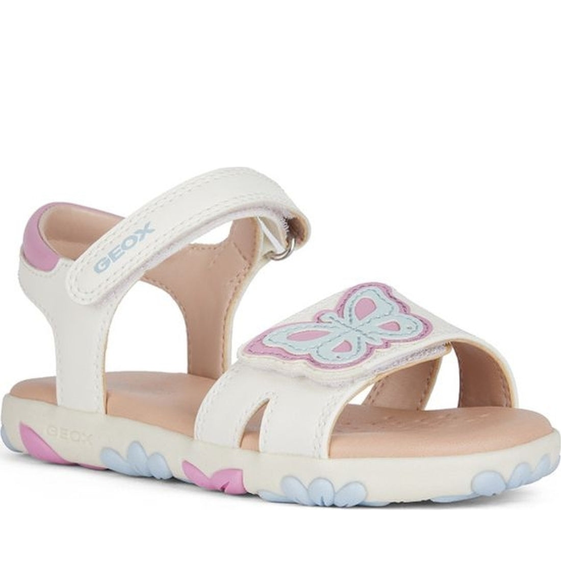 Geox girls white, dk pink sandal haiti | Vilbury London