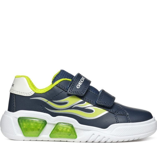 Geox boys navy, lime illuminus sneakers | Vilbury London