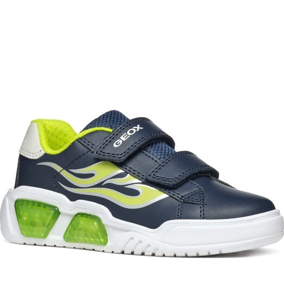 Geox boys navy, lime illuminus sneakers | Vilbury London