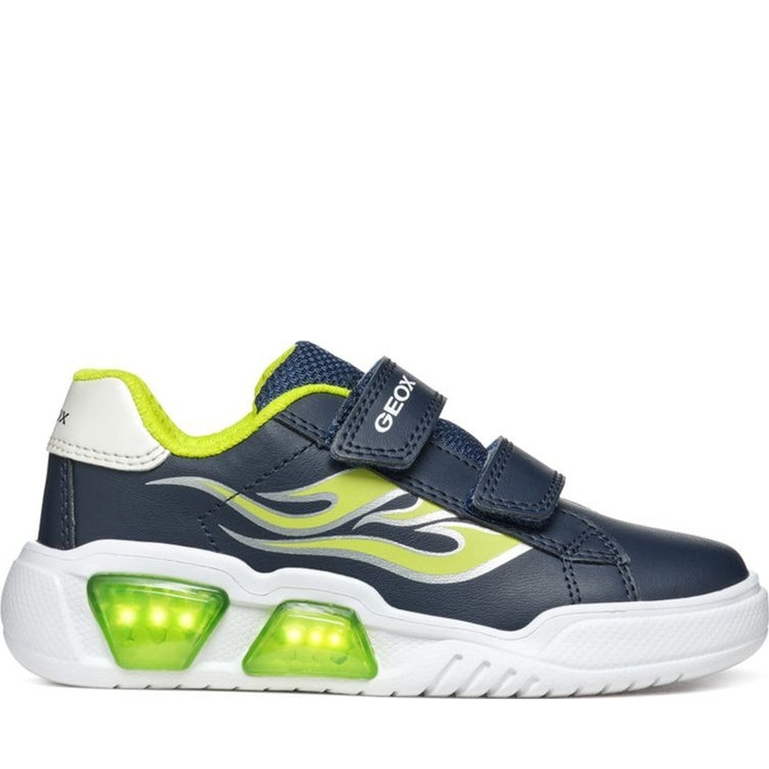 Geox boys navy, lime illuminus sneakers | Vilbury London