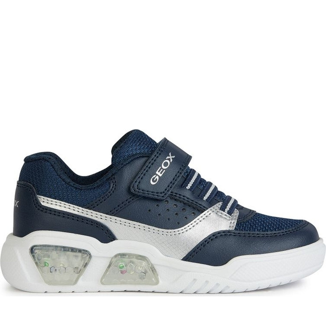 Geox boys navy, silver illuminus sneakers | Vilbury London