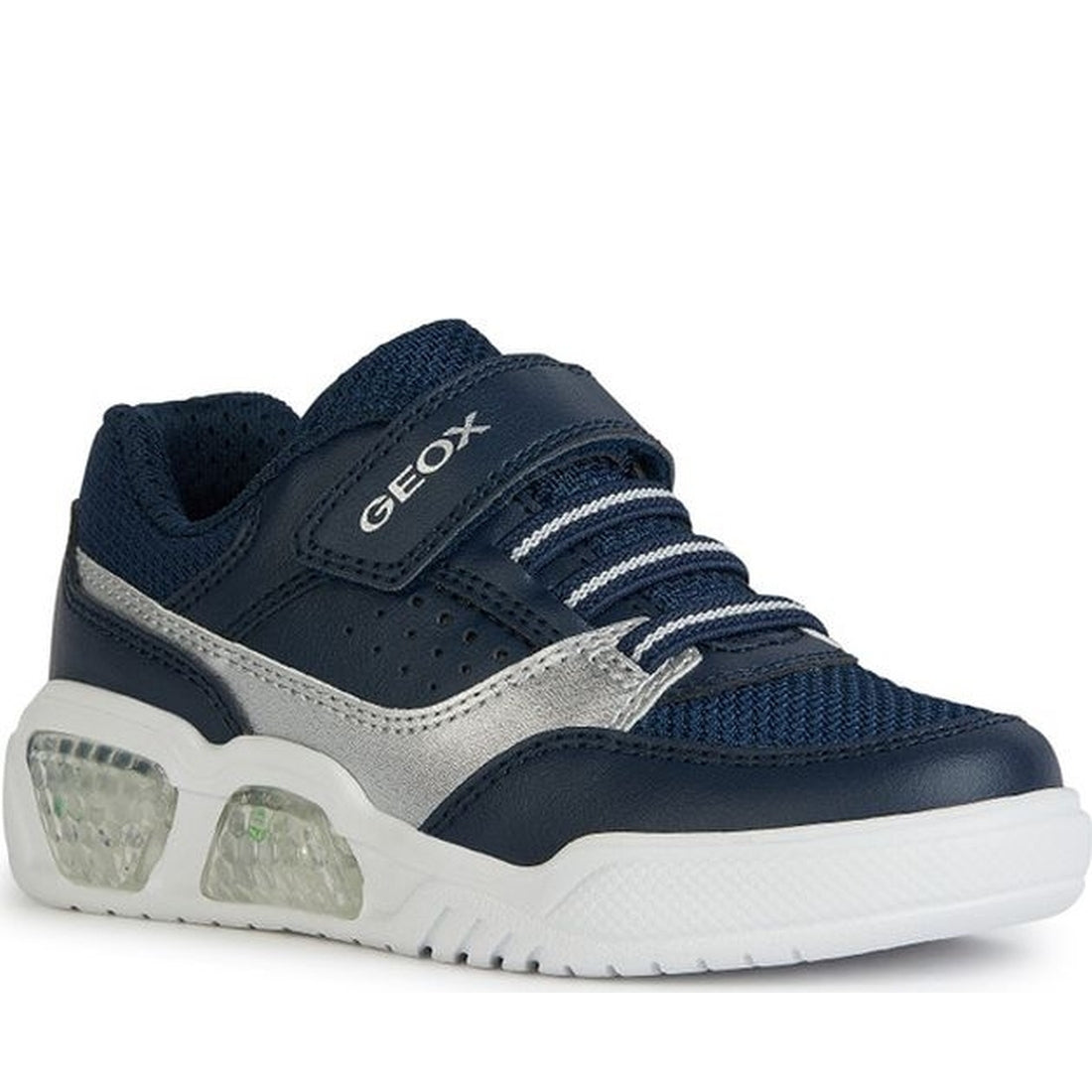 Geox boys navy, silver illuminus sneakers | Vilbury London