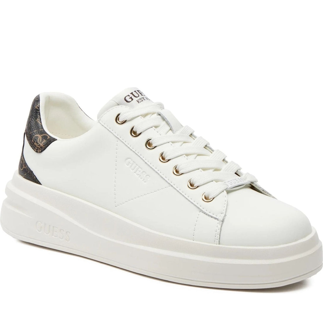 Guess womens white brown elbina sneakers | Vilbury London