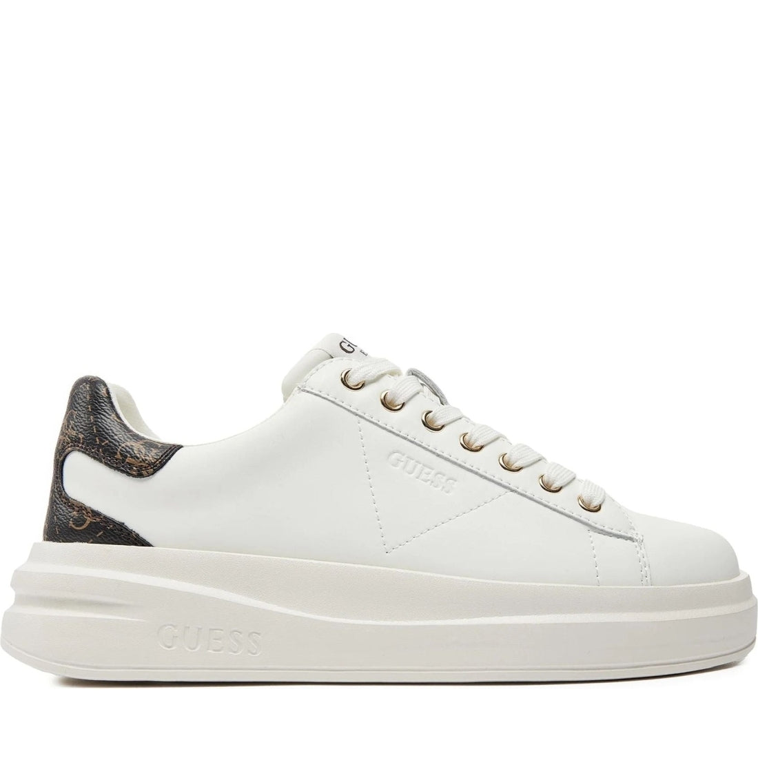 Guess womens white brown elbina sneakers | Vilbury London