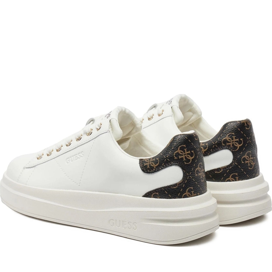 Guess womens white brown elbina sneakers | Vilbury London