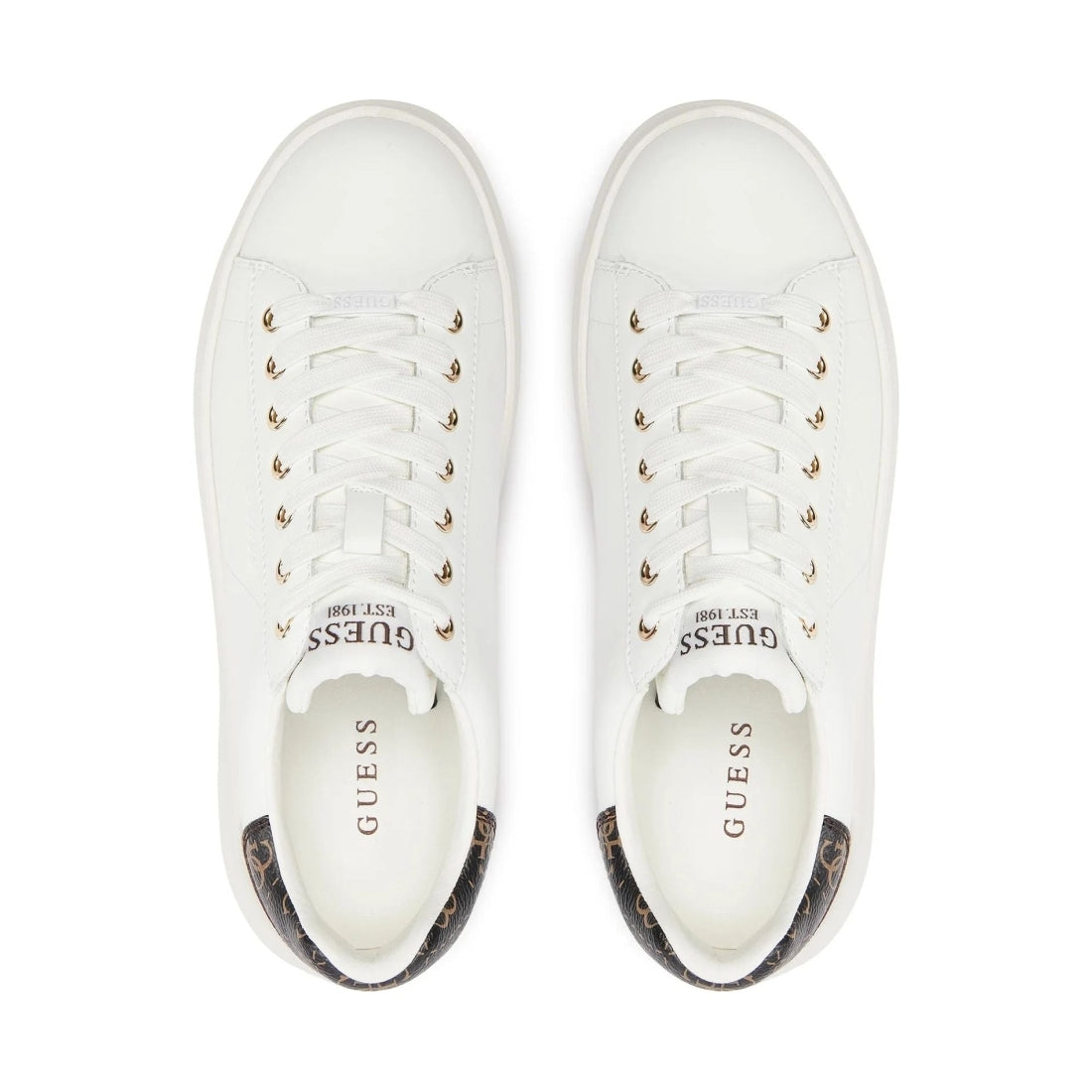 Guess womens white brown elbina sneakers | Vilbury London