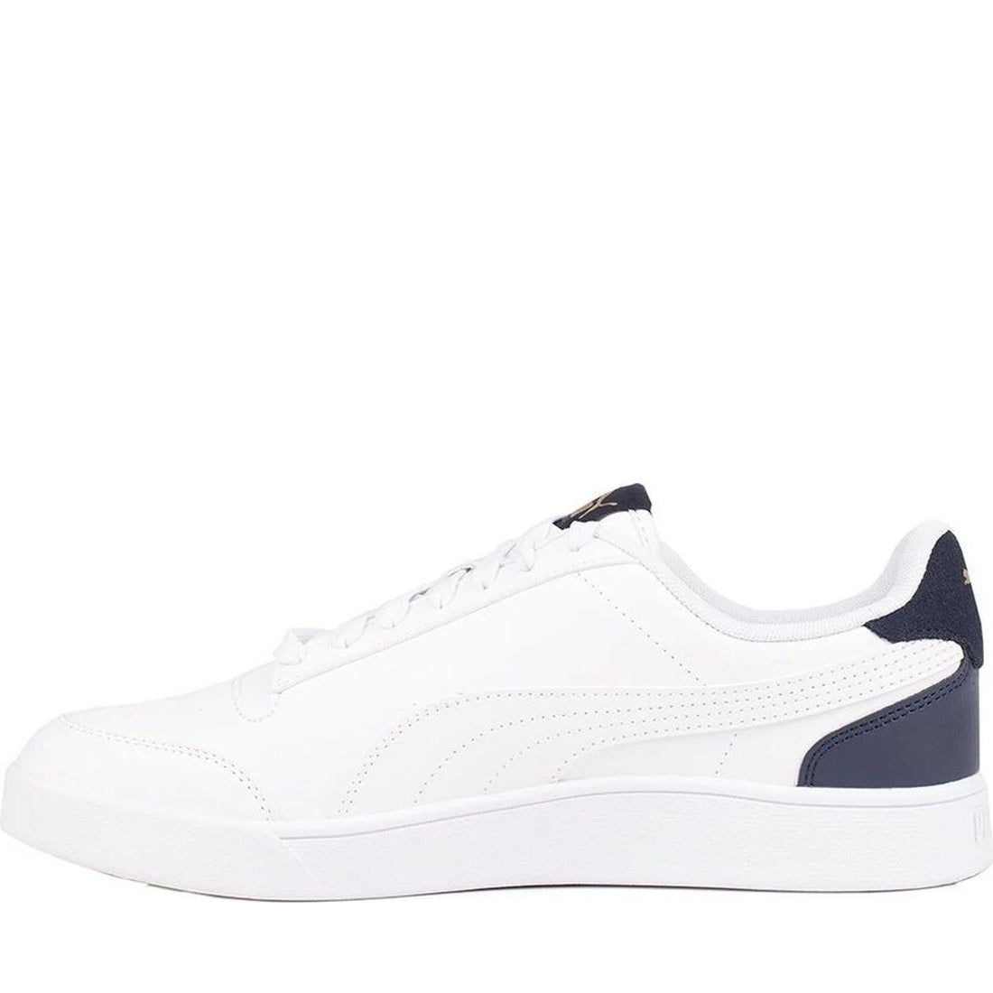 Puma mens white peacoat gold shuffle leisure trainers | Vilbury London