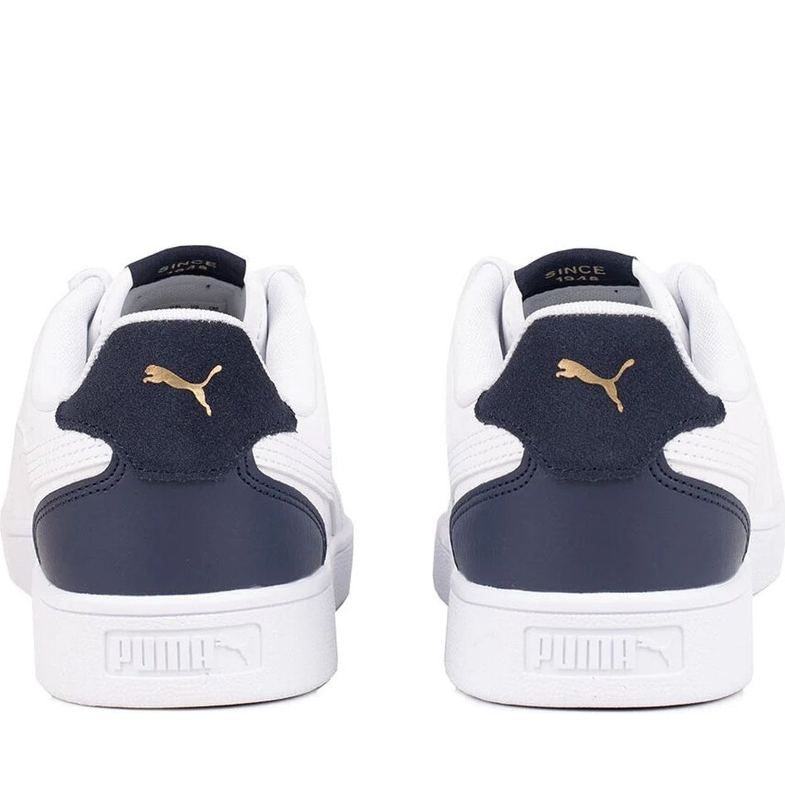 Puma mens white peacoat gold shuffle leisure trainers | Vilbury London