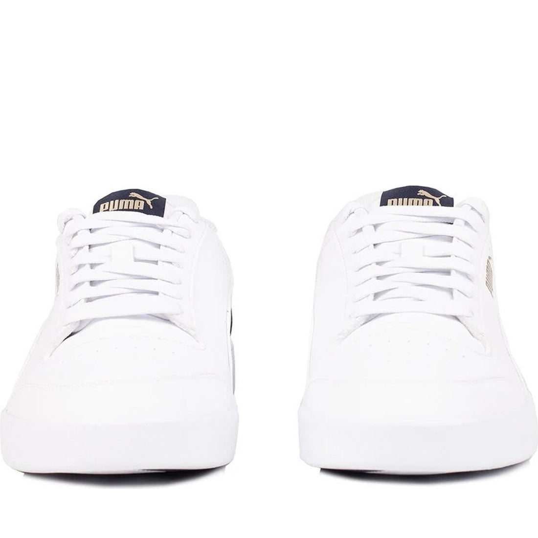 Puma mens white peacoat gold shuffle leisure trainers | Vilbury London