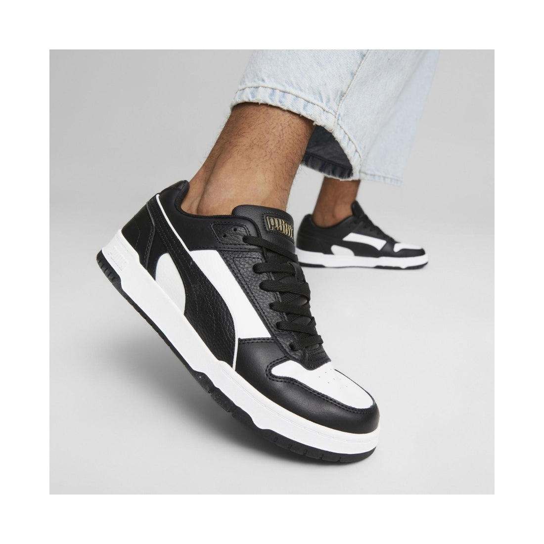 Puma mens black white gold rbd game leisure trainers | Vilbury London