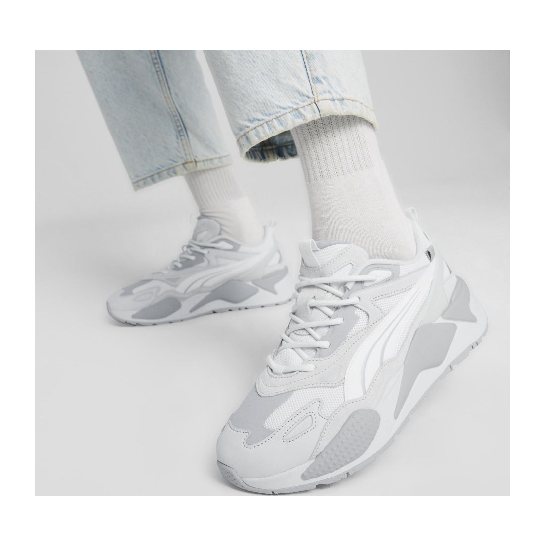 Puma unisex adults white silver mist rs-x efekt leisure trainers | Vilbury London