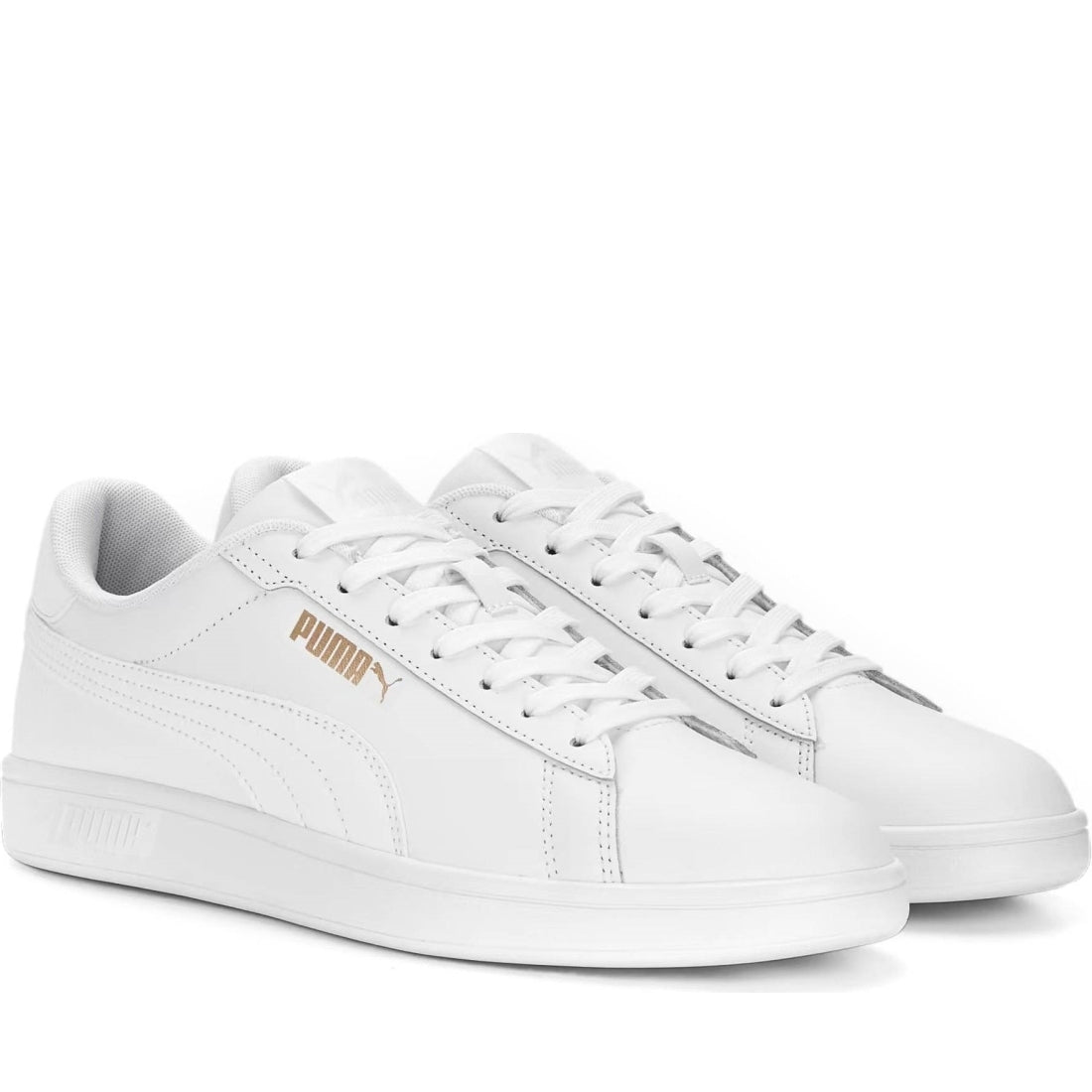 Puma mens white gold smash 3.0 leisure trainers | Vilbury London