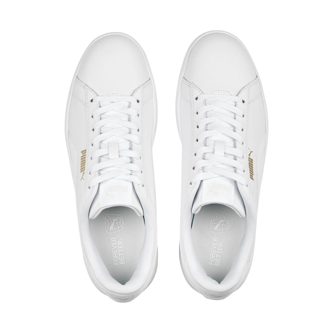 Puma mens white gold smash 3.0 leisure trainers | Vilbury London