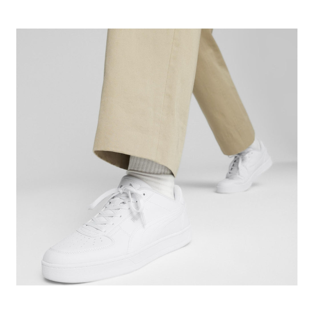 Puma mens white silver caven leisure trainers | Vilbury London