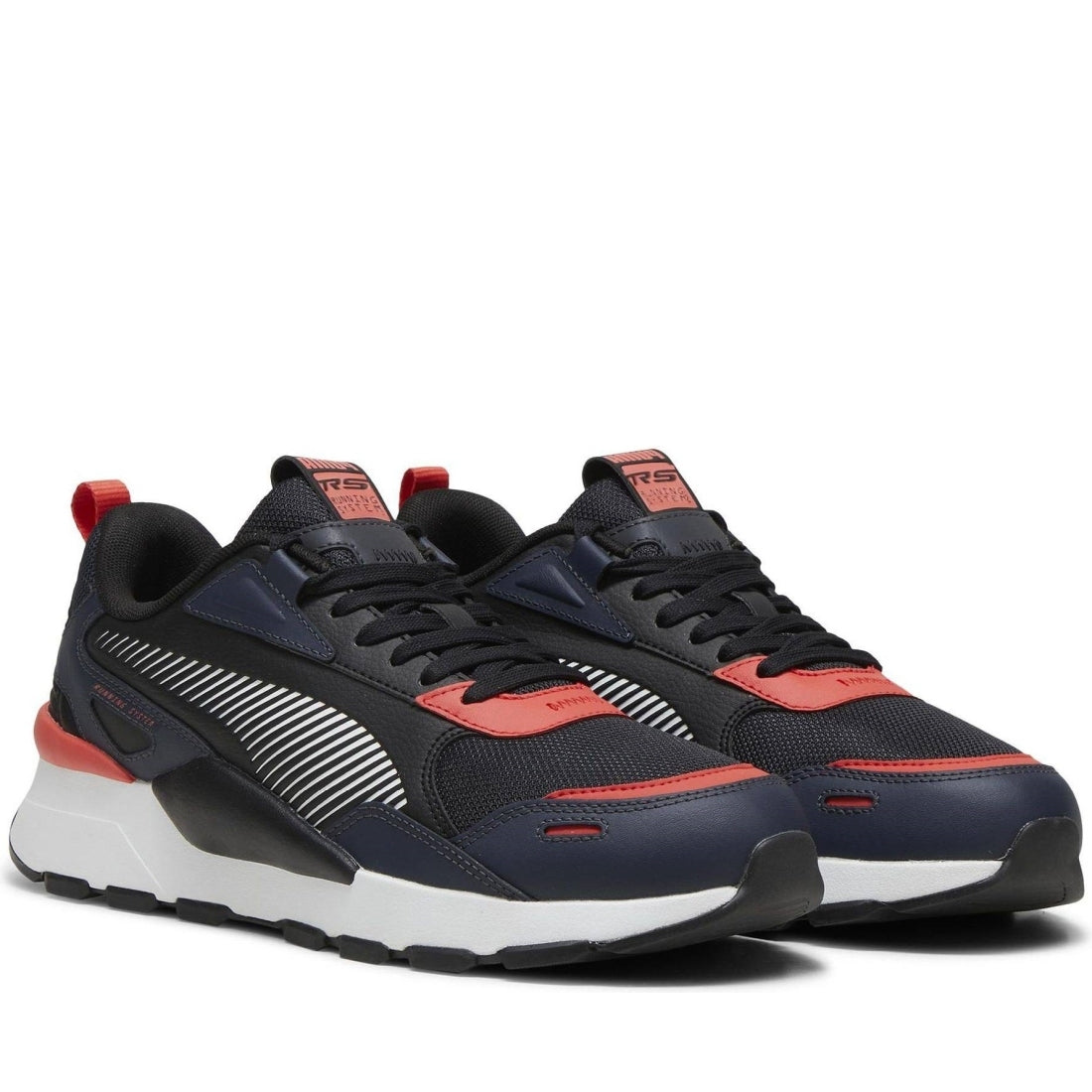 Puma mens black active red rs 3.0 leisure trainers | Vilbury London