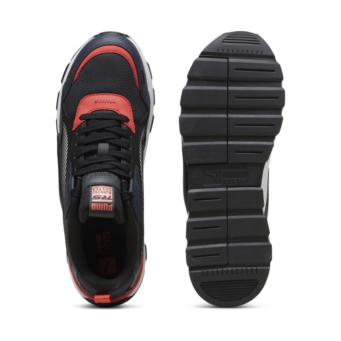 Puma mens black active red rs 3.0 leisure trainers | Vilbury London