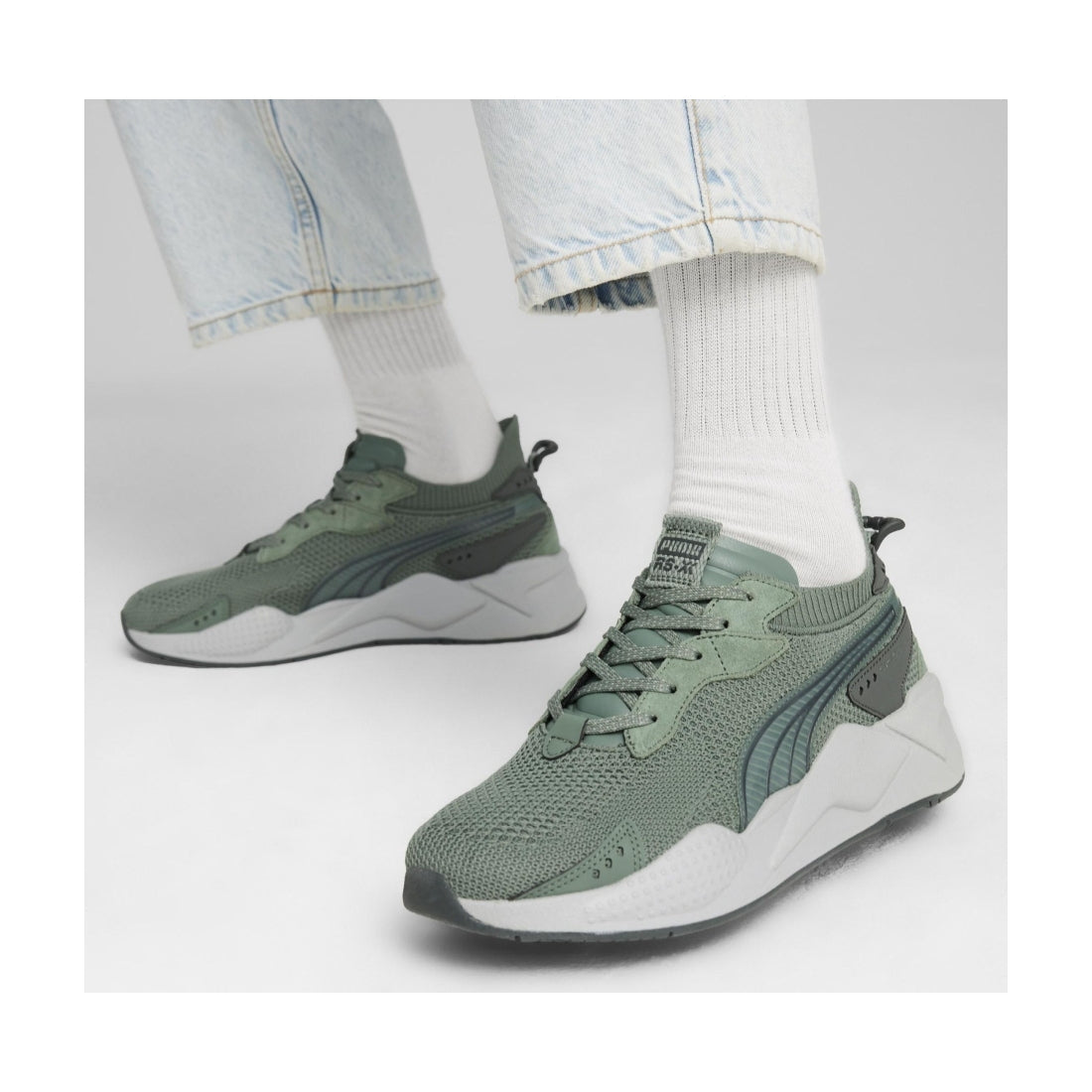 Puma mens eucalyptus mid gray rs-xk leisure trainers | Vilbury London