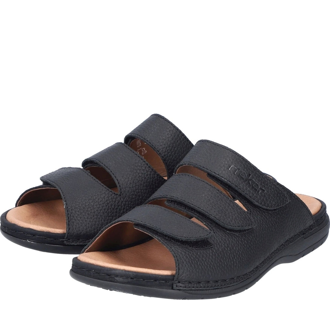 Rieker mens black casual open slippers | Vilbury London