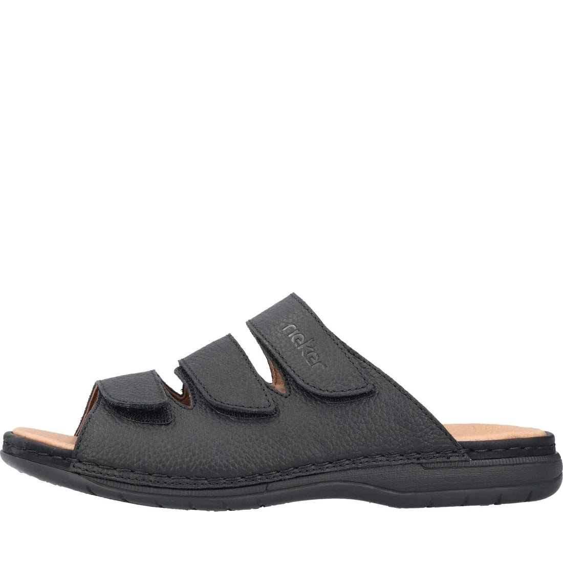 Rieker mens black casual open slippers | Vilbury London