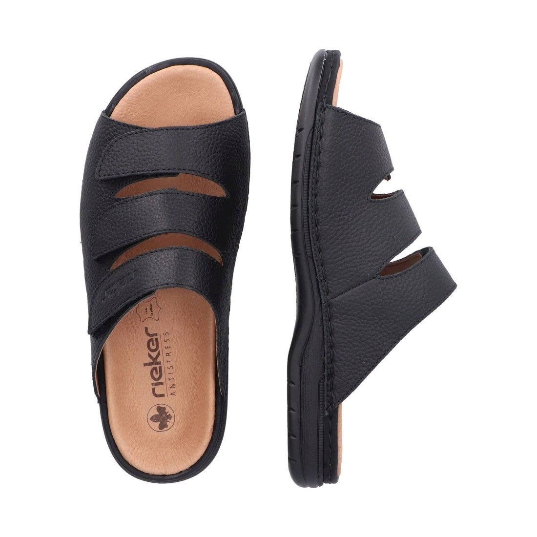 Rieker mens black casual open slippers | Vilbury London