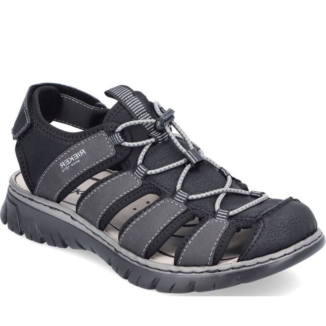 Rieker mens black casual part-open sandals | Vilbury London