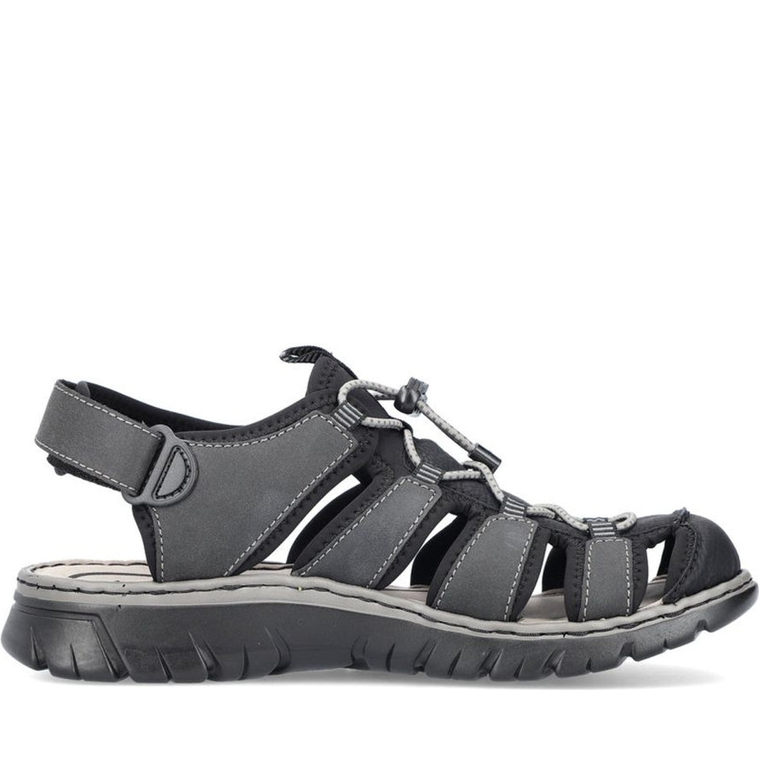 Rieker mens black casual part-open sandals | Vilbury London