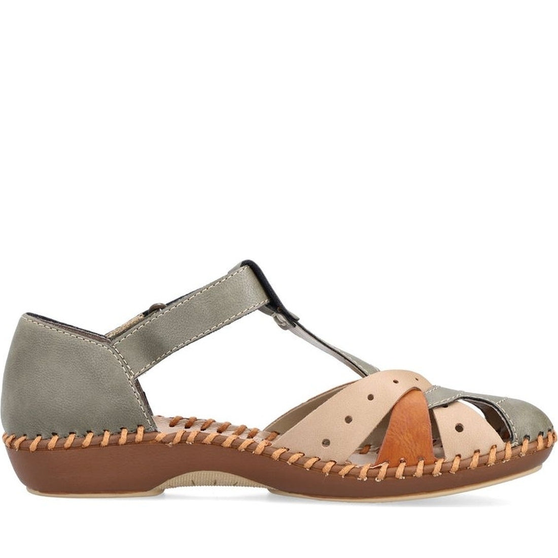 Rieker womens green casual part-open sandals | Vilbury London