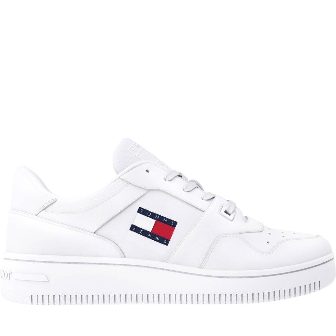 Tommy Jeans mens white retro basket trainers | Vilbury London