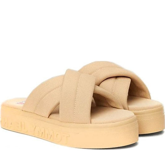 Tommy Jeans womens tawny sand lettering flatform sandal | Vilbury London