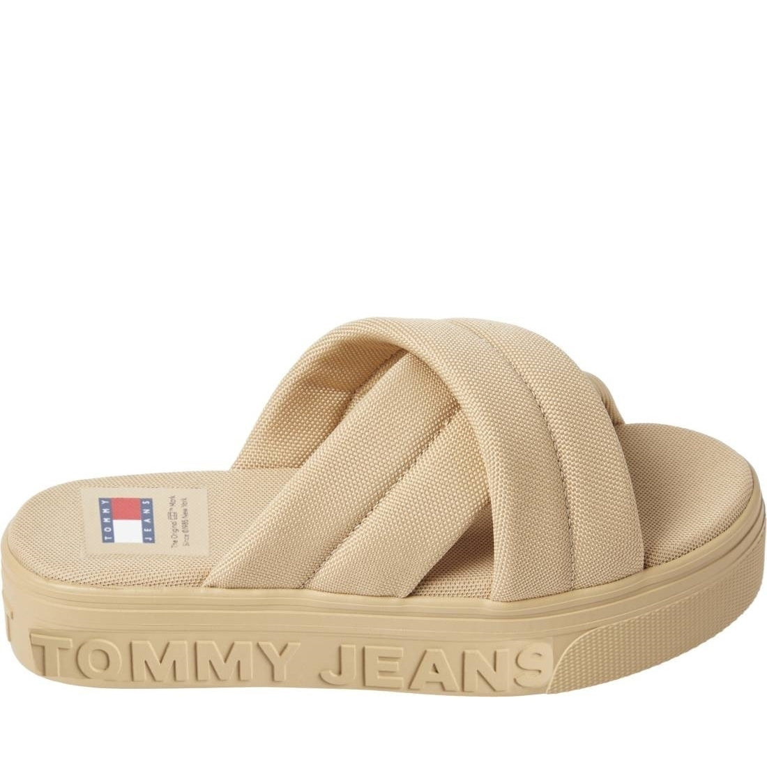 Tommy Jeans womens tawny sand lettering flatform sandal | Vilbury London