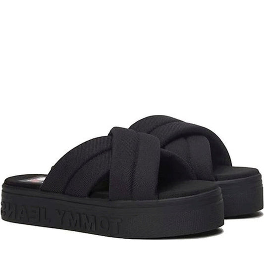 Tommy Jeans womens black lettering flatform sandal | Vilbury London