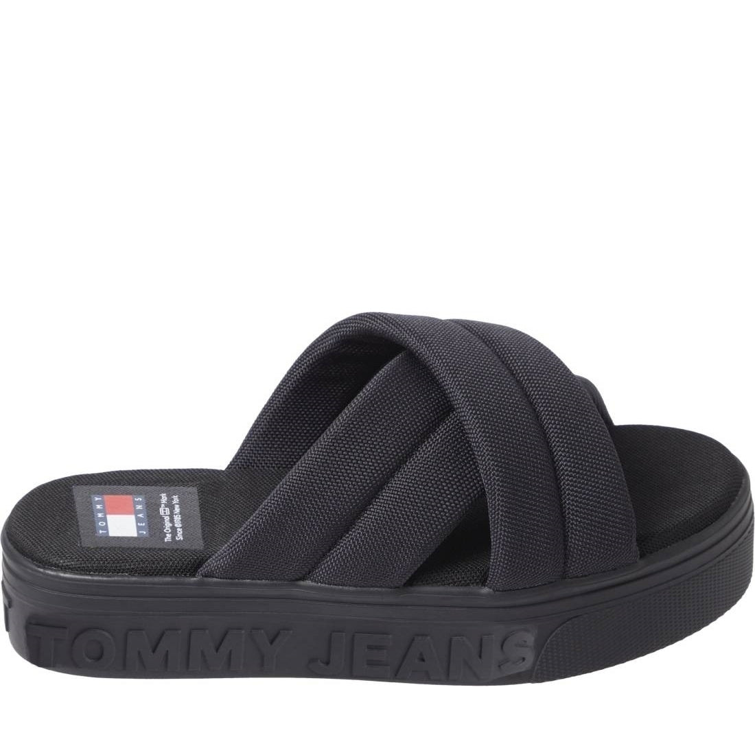 Tommy Jeans womens black lettering flatform sandal | Vilbury London