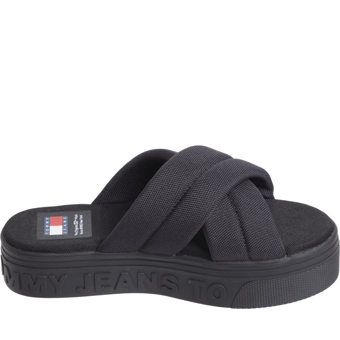 Tommy Jeans womens black lettering flatform sandal | Vilbury London