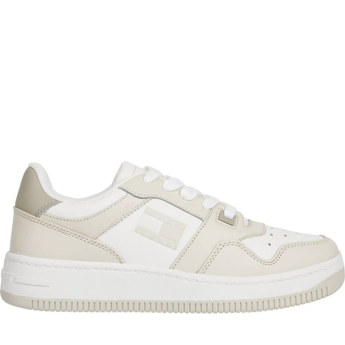 Tommy Jeans womens newsprint retro basket tonal logo trainers | Vilbury London