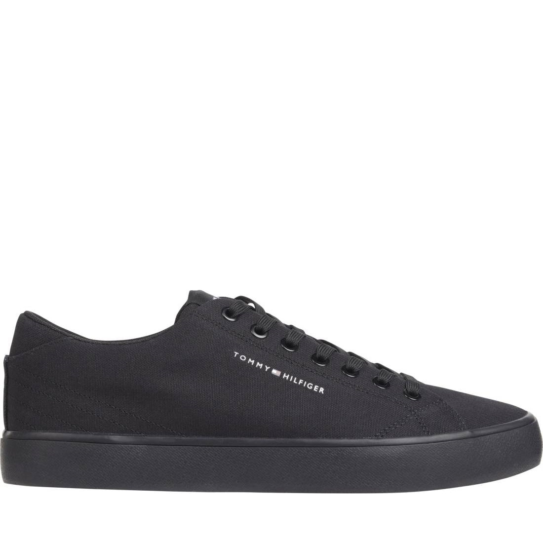 Tommy Hilfiger mens black vulc low canvas sneakers | Vilbury London