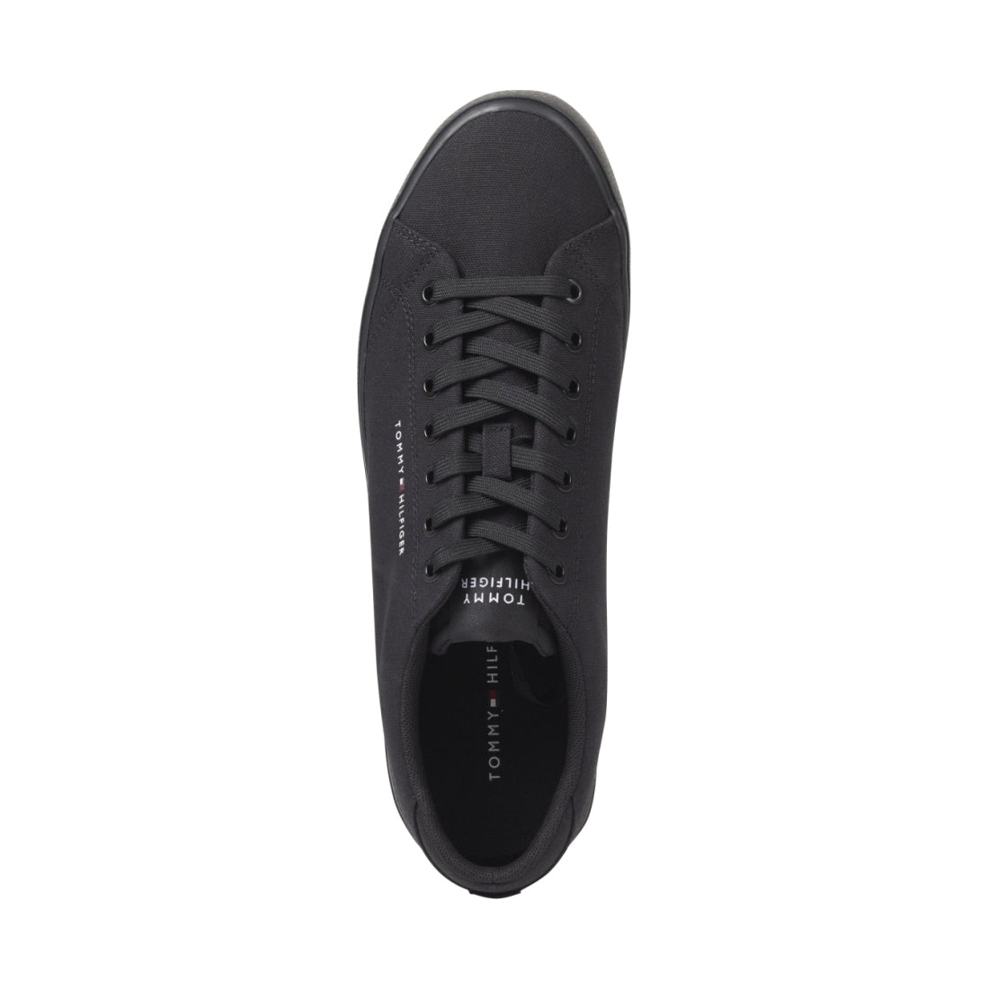 Tommy Hilfiger mens black vulc low canvas sneakers | Vilbury London