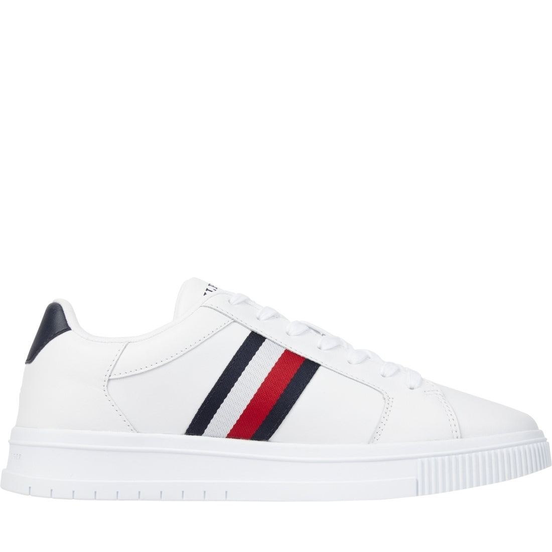 Tommy Hilfiger mens white supercup stripes leisure trainers | Vilbury London