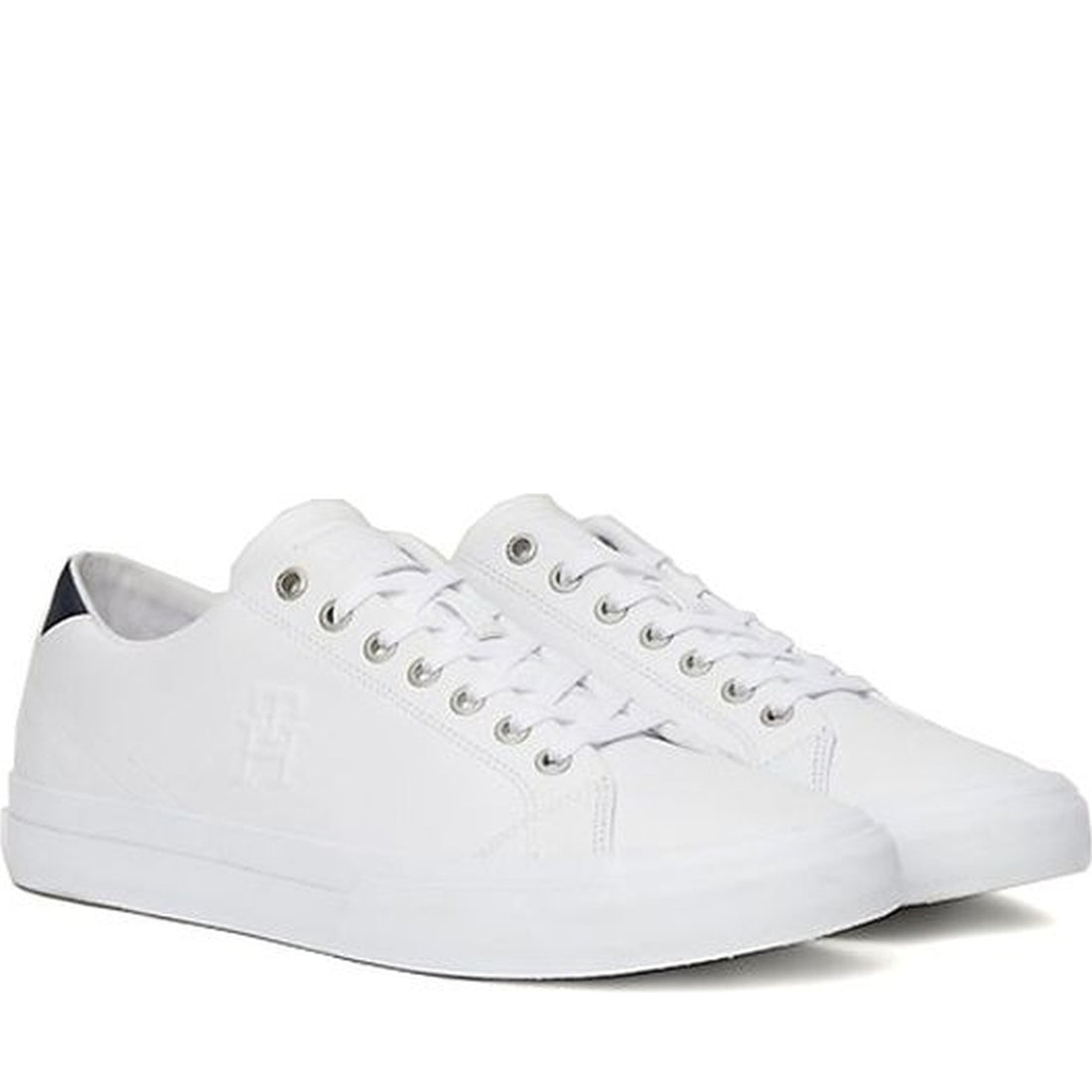 Tommy Hilfiger mens white vulc street low leisure trainers | Vilbury London