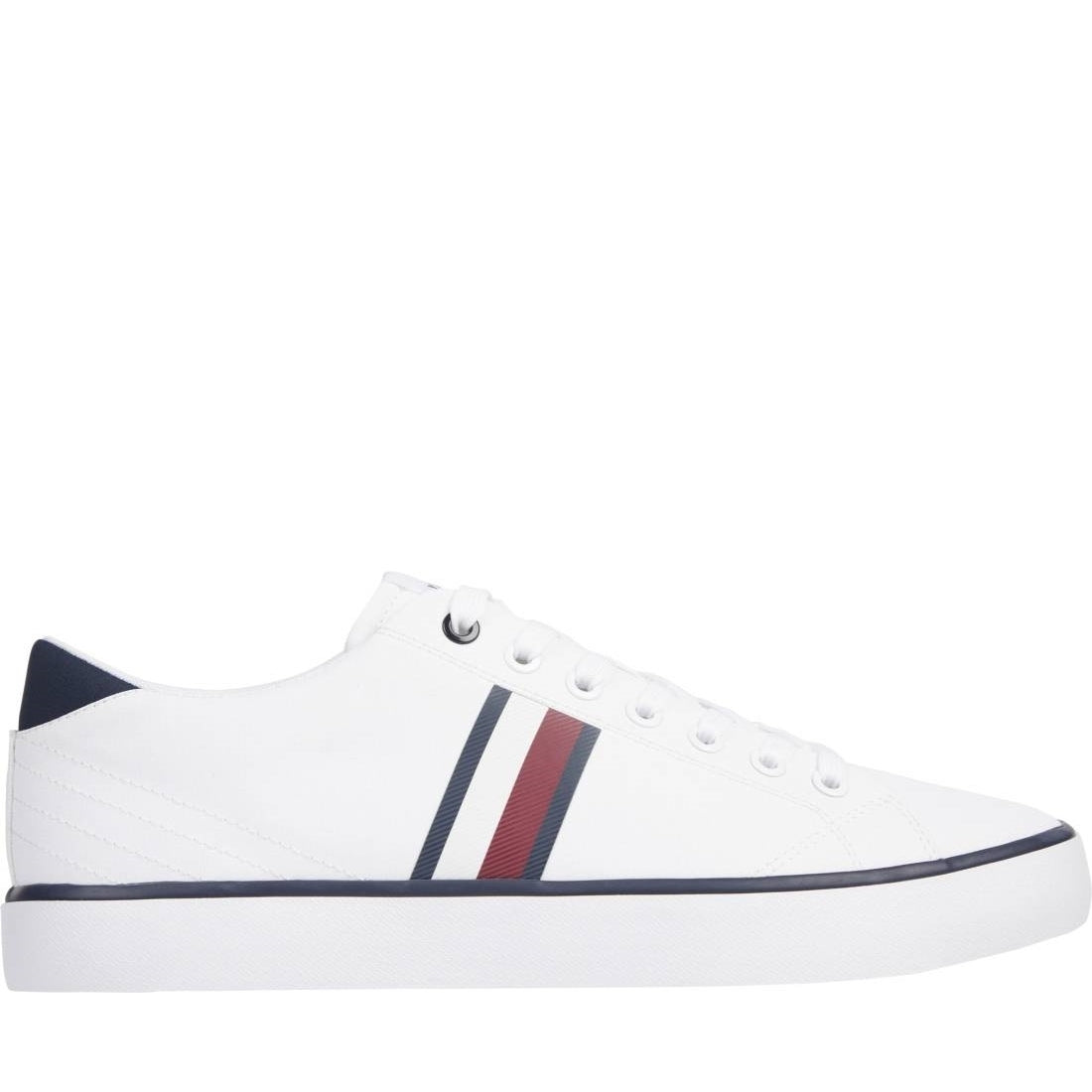 Tommy Hilfiger mens white vulc low stripes mesh leisure trainers | Vilbury London