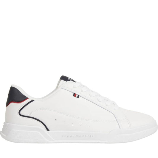 Tommy Hilfiger mens white lo cup detail leisure trainers | Vilbury London