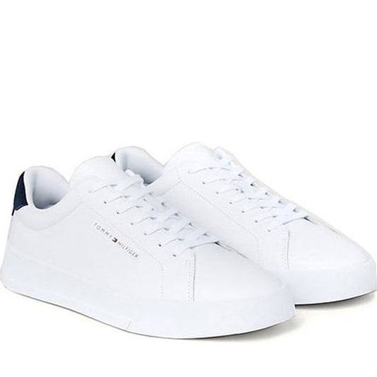 Tommy Hilfiger mens white, desert sky court leisure trainers | Vilbury London