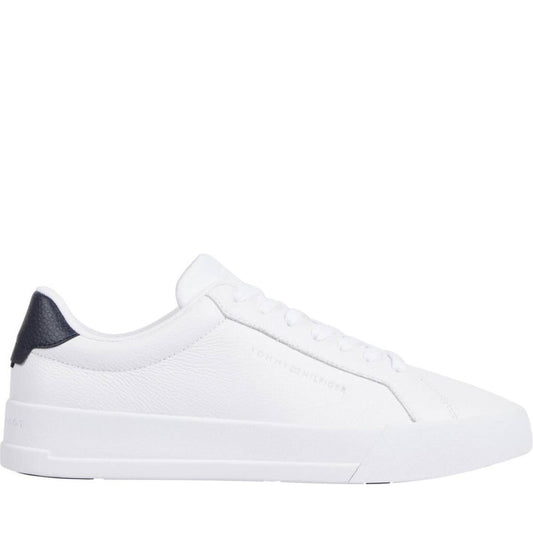 Tommy Hilfiger mens white court better tumbled leisure trainers | Vilbury London