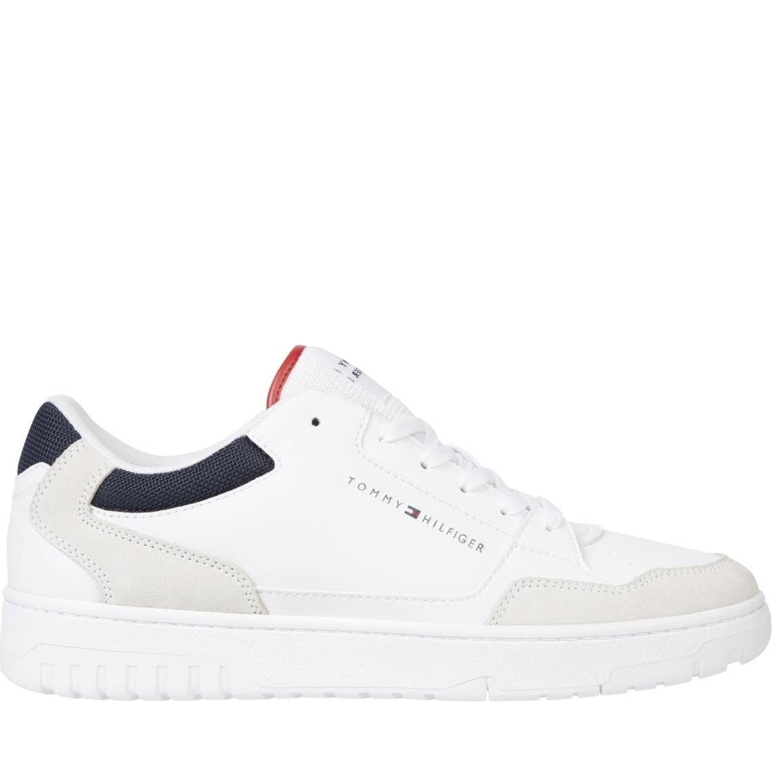 Tommy Hilfiger mens white basket core mix trainers | Vilbury London