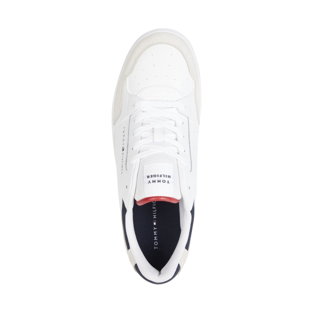 Tommy Hilfiger mens white basket core mix trainers | Vilbury London