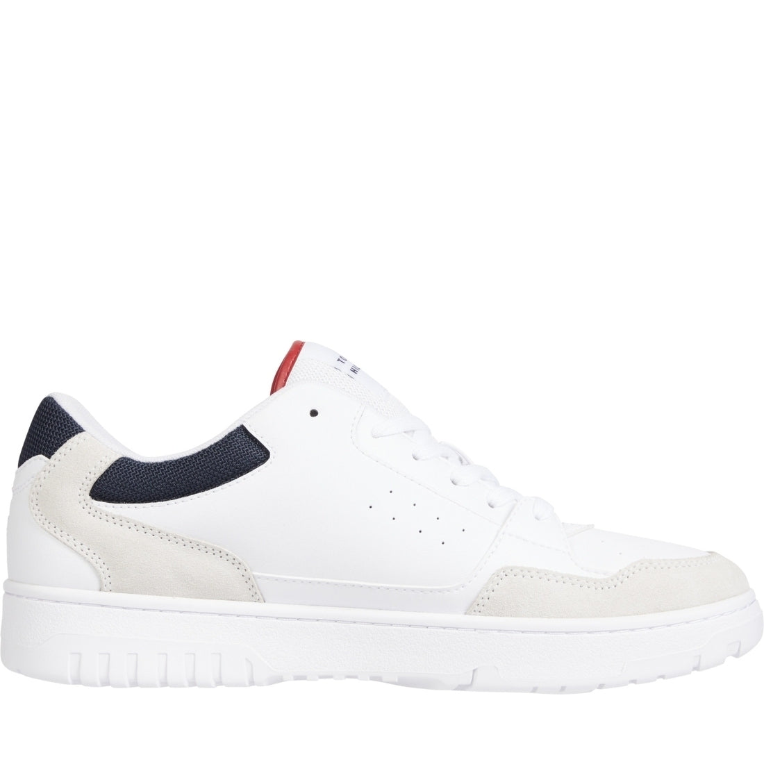 Tommy Hilfiger mens white basket core mix trainers | Vilbury London